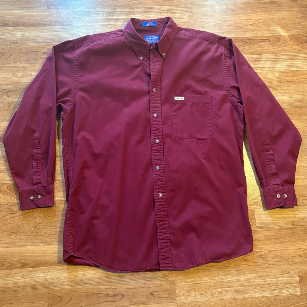 Pendleton Burgundy/Maroon Button Down Long Sleeve Shirt Large Men’s 100% Cotton